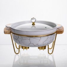 Марміт порцеляновий настільний круглий 1.3 (л) з підігрівом Білий мармур LC-711 (18325)