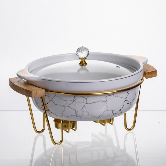 Марміт порцеляновий настільний круглий 1.3 (л) з підігрівом Білий мармур LC-711 (18325)