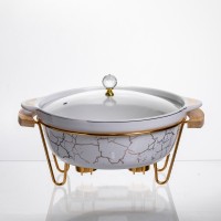 Марміт порцеляновий настільний круглий 2 (л) з підігрівом Білий мармур LC-712 (29783)