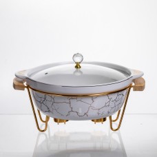 Марміт порцеляновий настільний круглий 2 (л) з підігрівом Білий мармур LC-712 (29783)