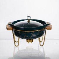 Марміт порцеляновий настільний круглий 800 (мл) з підігрівом Зелений мармур LC-713 (51821)