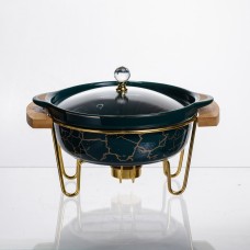 Марміт порцеляновий настільний круглий 800 (мл) з підігрівом Зелений мармур LC-713 (51821)