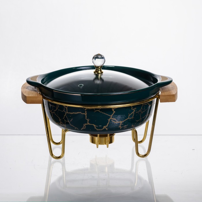 Марміт порцеляновий настільний круглий 800 (мл) з підігрівом Зелений мармур LC-713 (51821)