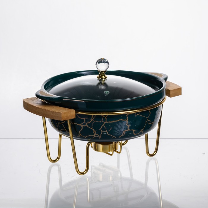 Марміт порцеляновий настільний круглий 800 (мл) з підігрівом Зелений мармур LC-713 (51821)