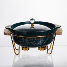 Марміт порцеляновий настільний круглий 1.3 (л) з підігрівом Зелений мармур LC-714 (47953)