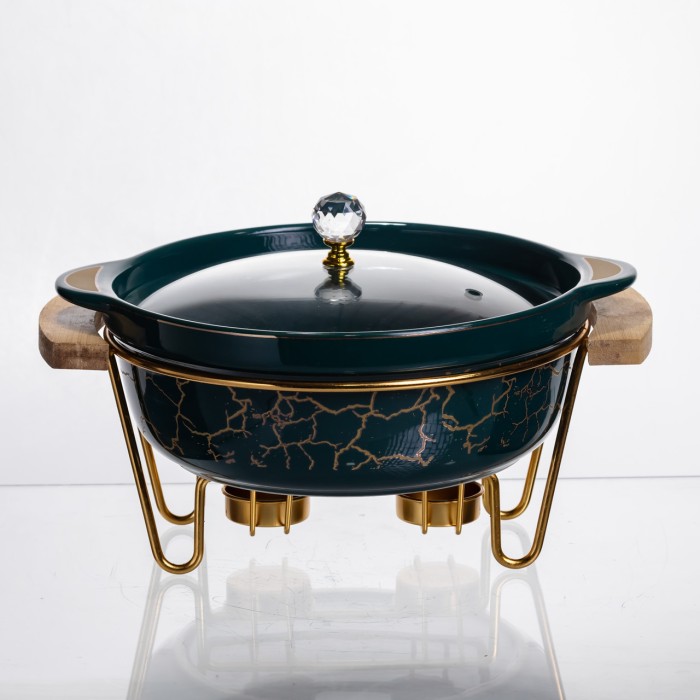 Марміт порцеляновий настільний круглий 1.3 (л) з підігрівом Зелений мармур LC-714 (47953)