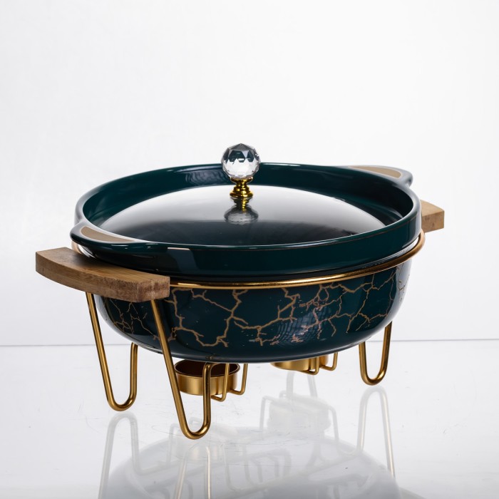 Марміт порцеляновий настільний круглий 1.3 (л) з підігрівом Зелений мармур LC-714 (47953)