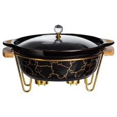Марміт порцеляновий настільний круглий 2 (л) з підігрівом Чорний мармур LC-718 (53488)
