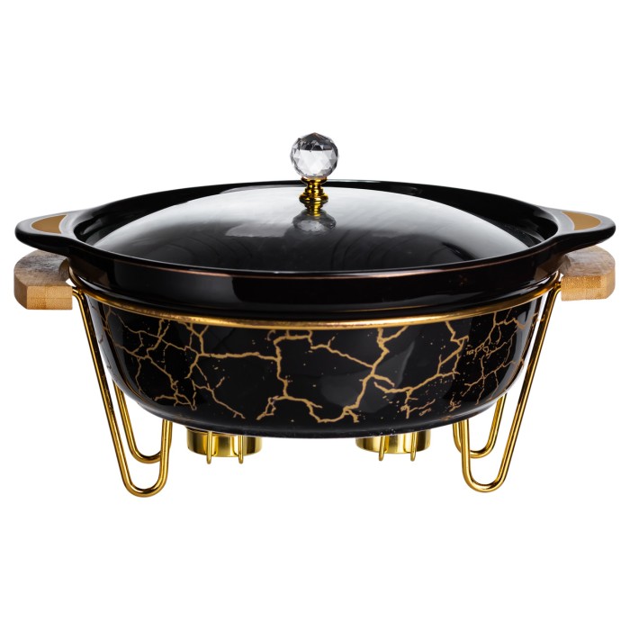 Марміт порцеляновий настільний круглий 2 (л) з підігрівом Чорний мармур LC-718 (53488)