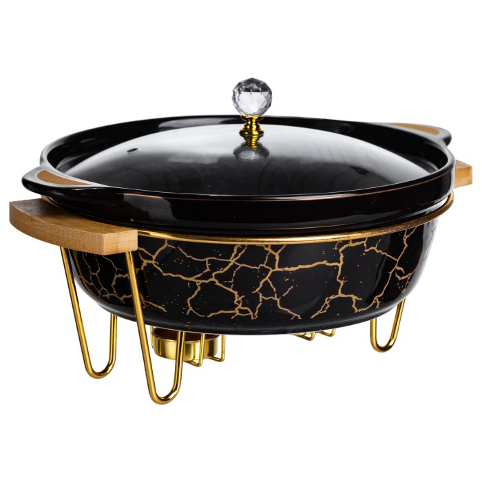 Марміт порцеляновий настільний круглий 2 (л) з підігрівом Чорний мармур LC-718 (53488)