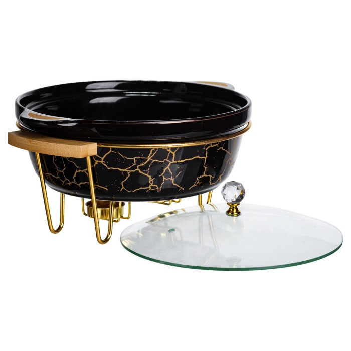 Марміт порцеляновий настільний круглий 2 (л) з підігрівом Чорний мармур LC-718 (53488)