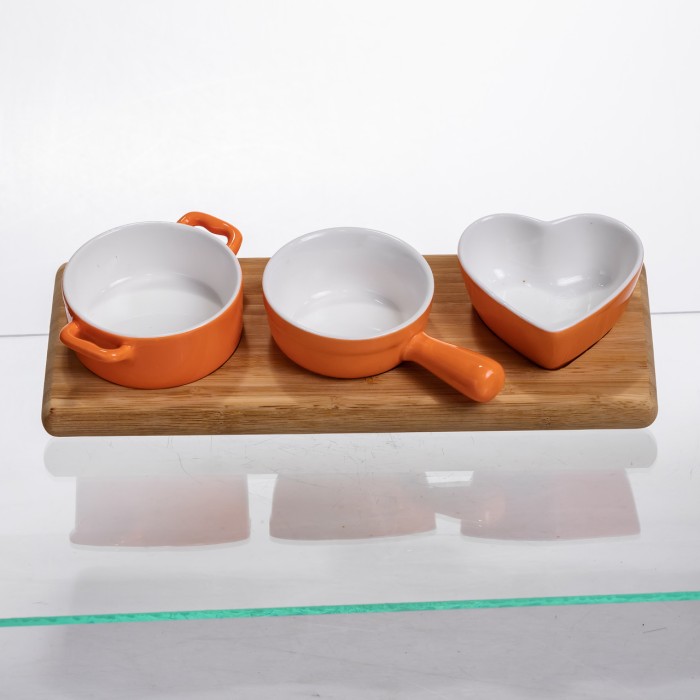 Набір порцелянових менажниць3 (шт) по 50 (мл) на бамбуковій підставці Помаранчевий HZ001-O (52777)