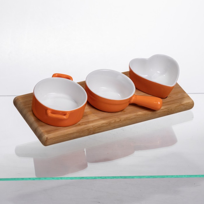 Набір порцелянових менажниць3 (шт) по 50 (мл) на бамбуковій підставці Помаранчевий HZ001-O (52777)