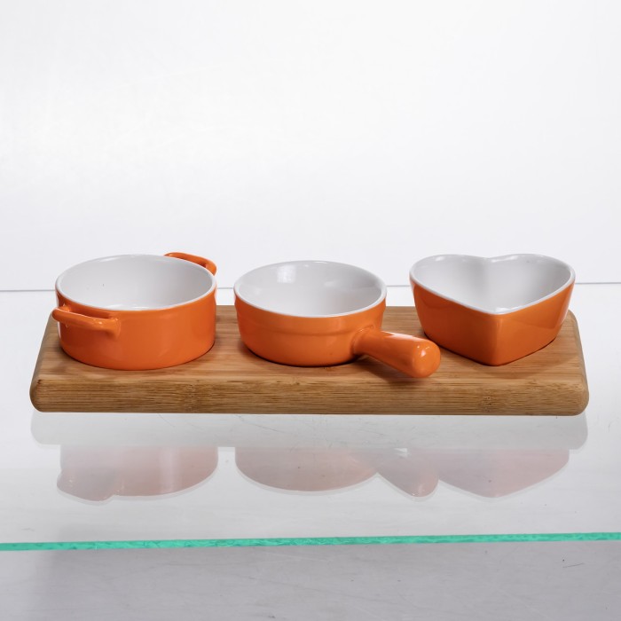 Набір порцелянових менажниць3 (шт) по 50 (мл) на бамбуковій підставці Помаранчевий HZ001-O (52777)