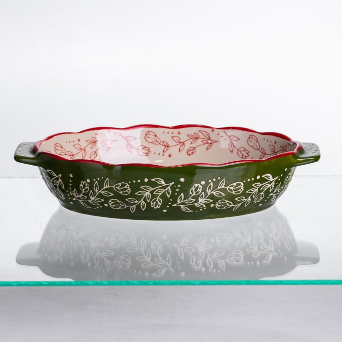 Форма для запікання Vintage 25×15×5 (см) овальна з ручками Зелена HM05-01 (28474)