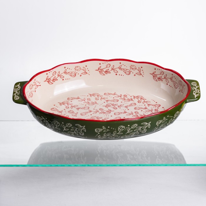 Форма для запікання Vintage 35×22×5 (см) овальна з ручками Зелена HM05-03 (54344)