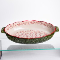 Форма для запікання Vintage 40×25×6.5 (см) овальна з ручками Зелена HM05-04 (82913)