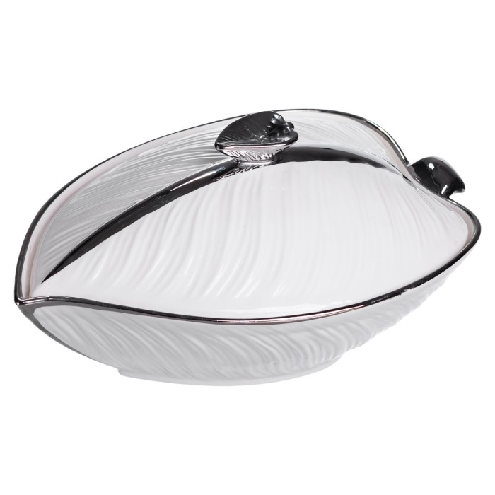 Супниця 800 (мл) порцелянова 26×18×14 (см) з кришкою Білий з сріблом XL-4074AS (50485)