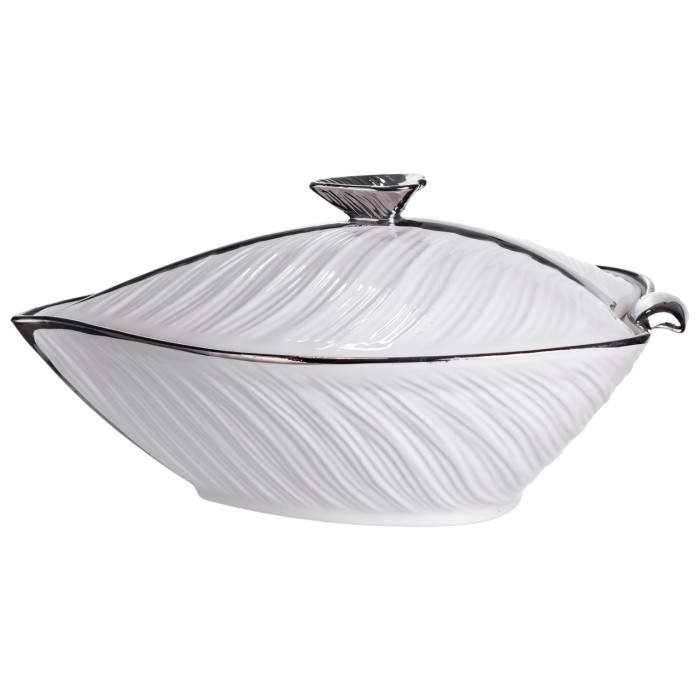Супниця 800 (мл) порцелянова 26×18×14 (см) з кришкою Білий з сріблом XL-4074AS (50485)