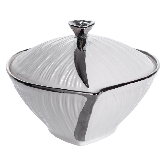 Супниця 800 (мл) порцелянова 26×18×14 (см) з кришкою Білий з сріблом XL-4074AS (50485)