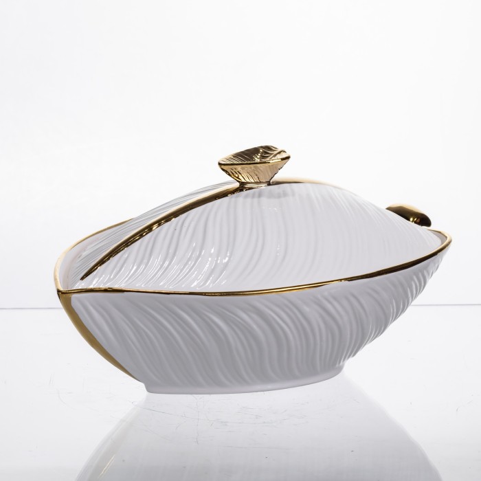 Супниця 800 (мл) каструля 26×18×14 (см) з кришкою Білий з золотом (68691)