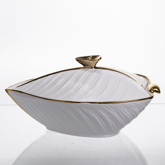 Супниця 800 (мл) каструля 26×18×14 (см) з кришкою Білий з золотом (68691)