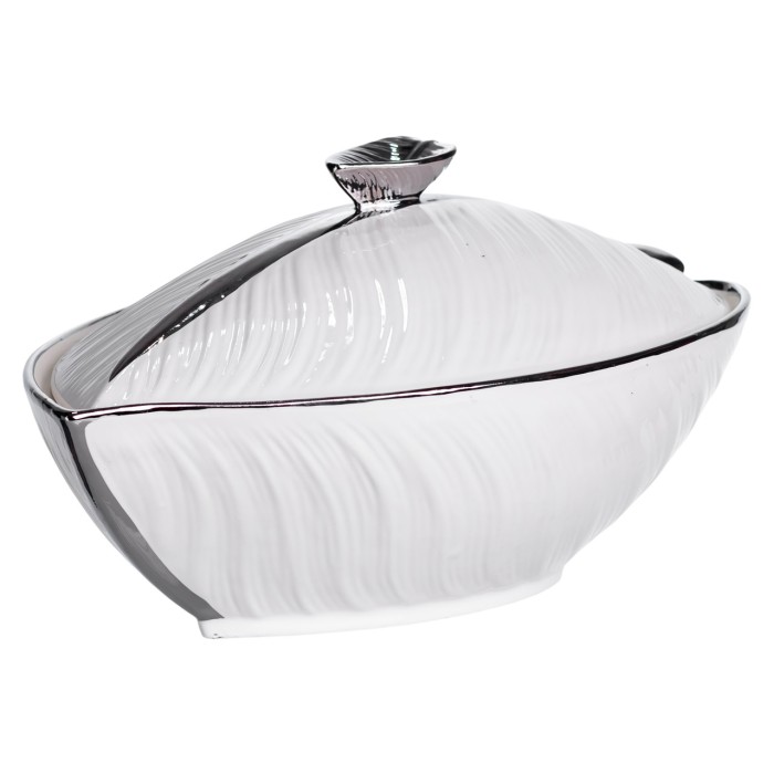 Супниця 800 (мл) порцелянова 32×21×16 (см) з кришкою Білий з сріблом XL-4054AS (36455)