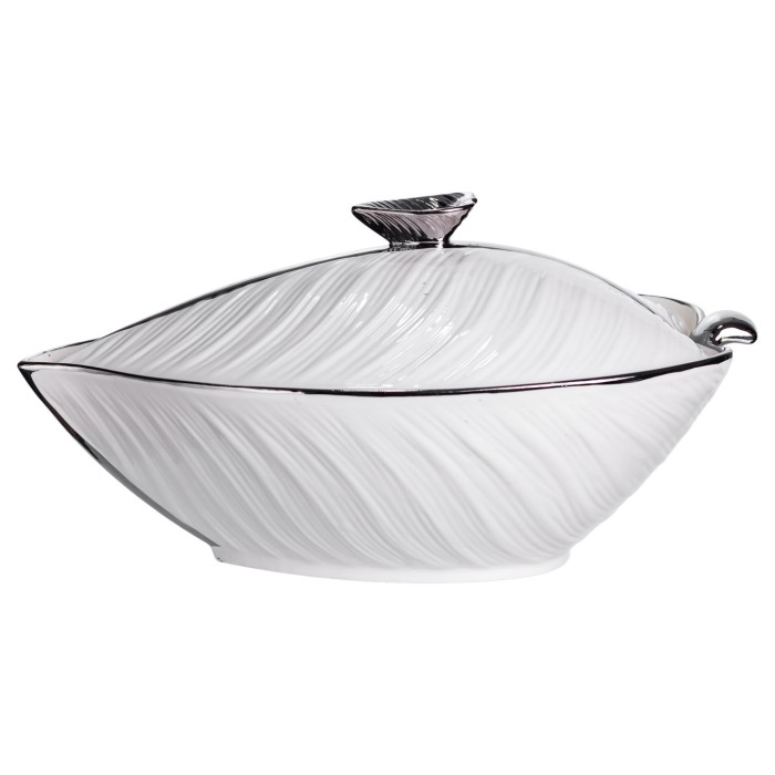 Супниця 800 (мл) порцелянова 32×21×16 (см) з кришкою Білий з сріблом XL-4054AS (36455)