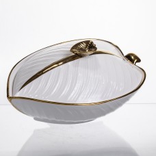 Супниця 800 (мл) порцелянова 32×21×16 (см) з кришкою Біла з золотом XL-4054AG (38202)