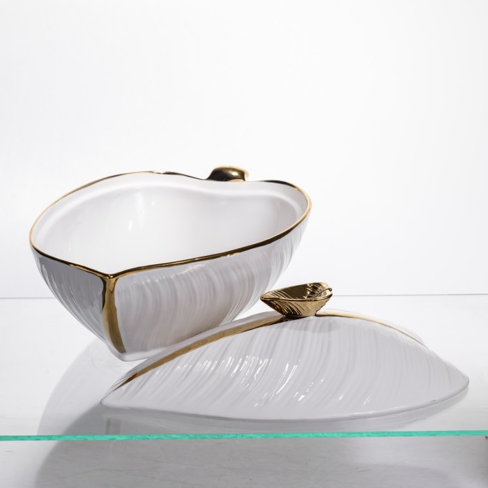 Супниця 800 (мл) порцелянова 32×21×16 (см) з кришкою Біла з золотом XL-4054AG (38202)