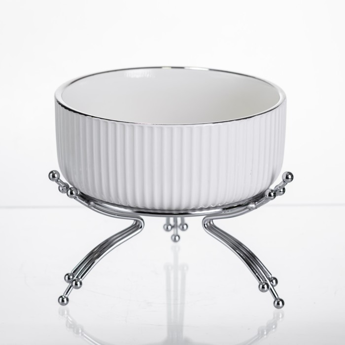 Салатник порцеляновий на металевій підставці Ø16 (см) Срібло LB-1568S (89231)