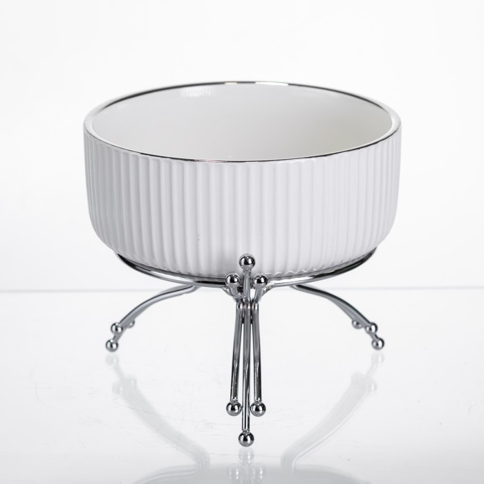 Салатник порцеляновий на металевій підставці Ø16 (см) Срібло LB-1568S (89231)