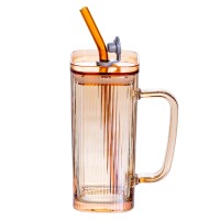 Кружка скляна з кришкою та трубочкою 280 (мл) чашка з трубочкою та кришкою на подарунок HP-19-51 (89757)