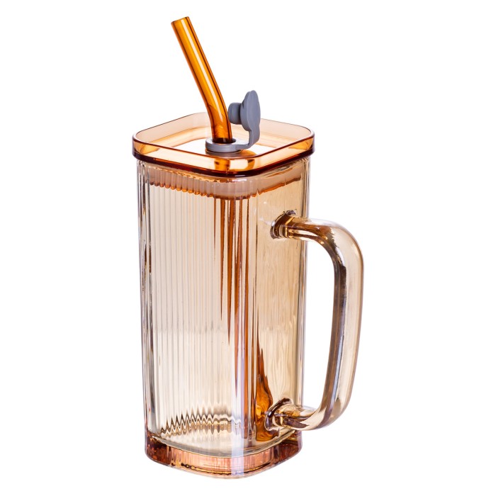 Кружка скляна з кришкою та трубочкою 280 (мл) чашка з трубочкою та кришкою на подарунок HP-19-51 (89757)