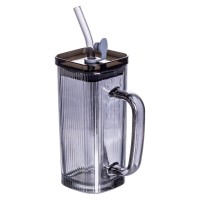 Кружка скляна з кришкою та трубочкою 280 (мл) чашка з трубочкою та кришкою на подарунок HP-19-52 (88517)