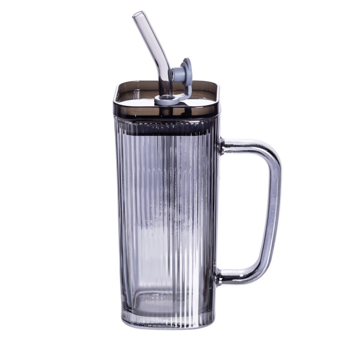 Кружка скляна з кришкою та трубочкою 280 (мл) чашка з трубочкою та кришкою на подарунок HP-19-52 (88517)