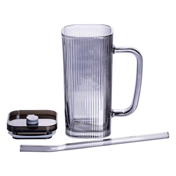 Кружка скляна з кришкою та трубочкою 280 (мл) чашка з трубочкою та кришкою на подарунок HP-19-52 (88517)