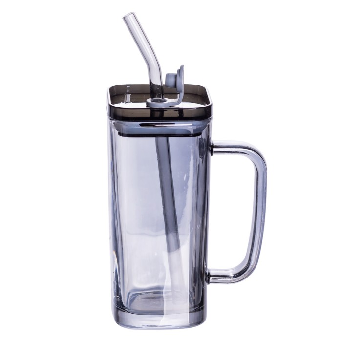 Кружка скляна з кришкою та трубочкою 280 (мл) чашка з трубочкою та кришкою на подарунок HP-19-53 (18778)