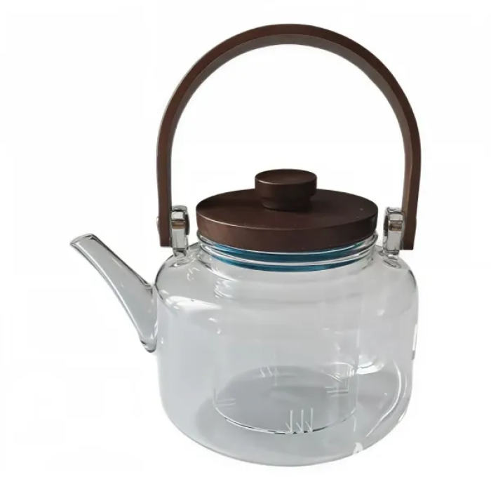 Заварник скляний для чаю 0.8 л Заварний чайник для заварювання з дерев'яною ручкою прозорий HP-34-38 (39788)