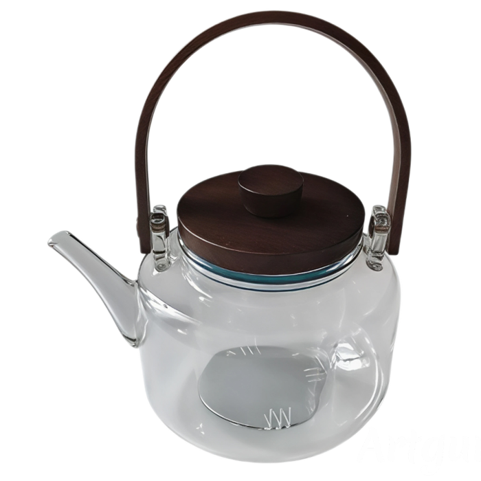 Заварник скляний для чаю 0.8 л Заварний чайник для заварювання з дерев'яною ручкою прозорий HP-34-38 (39788)