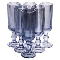 Келих для шампанського фігурний прозорий ребристий з товстого скла набір 6 шт Блакитний HP7116BL (35354)