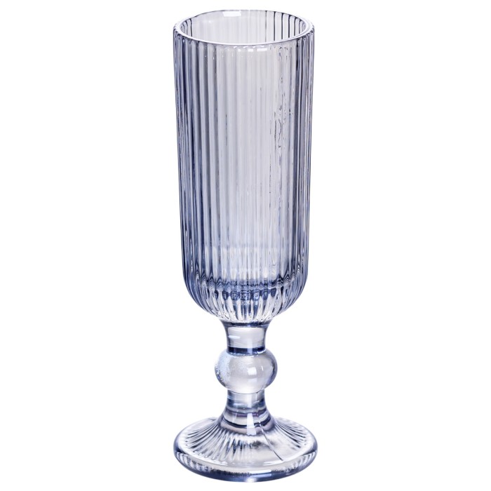Келих для шампанського фігурний прозорий ребристий з товстого скла набір 6 шт Блакитний HP7116BL (35354)