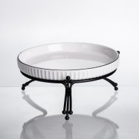 Фруктовниця порцелянова на металевій підставці Ø20 кругла ваза цукерка для фруктів Чорний LB-1570B (40697)