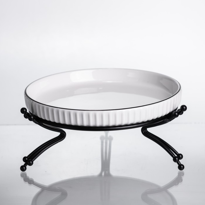 Фруктовниця порцелянова на металевій підставці Ø20 кругла ваза цукерка для фруктів Чорний LB-1570B (40697)