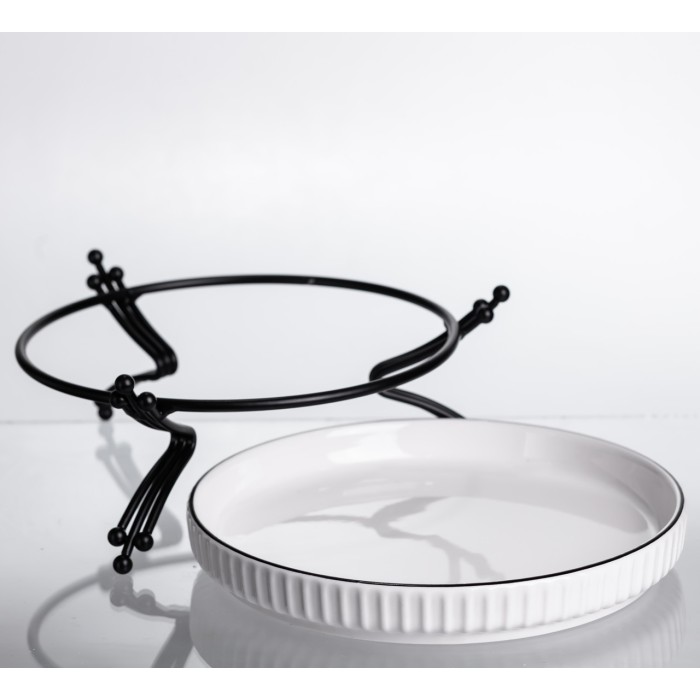 Фруктовниця порцелянова на металевій підставці Ø20 кругла ваза цукерка для фруктів Чорний LB-1570B (40697)