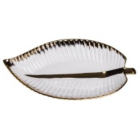 Порцелянове блюдо для сервірування стола у формі листя 35×18.5×5 (см) блюдо для подавачі закусок Золото WH045 (30279)