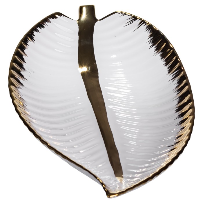 Порцелянове блюдо для сервірування стола у формі листя 35×18.5×5 (см) блюдо для подавачі закусок Золото WH045 (30279)