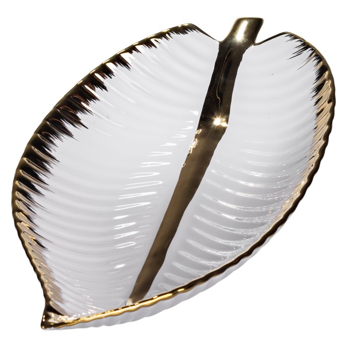 Порцелянове блюдо для сервірування стола у формі листя 35×18.5×5 (см) блюдо для подавачі закусок Золото WH045 (30279)