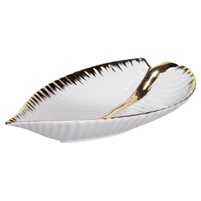 Порцелянове блюдо для сервірування стола у формі листя 35×18.5×5 (см) блюдо для подавачі закусок Золото WH045 (30279)