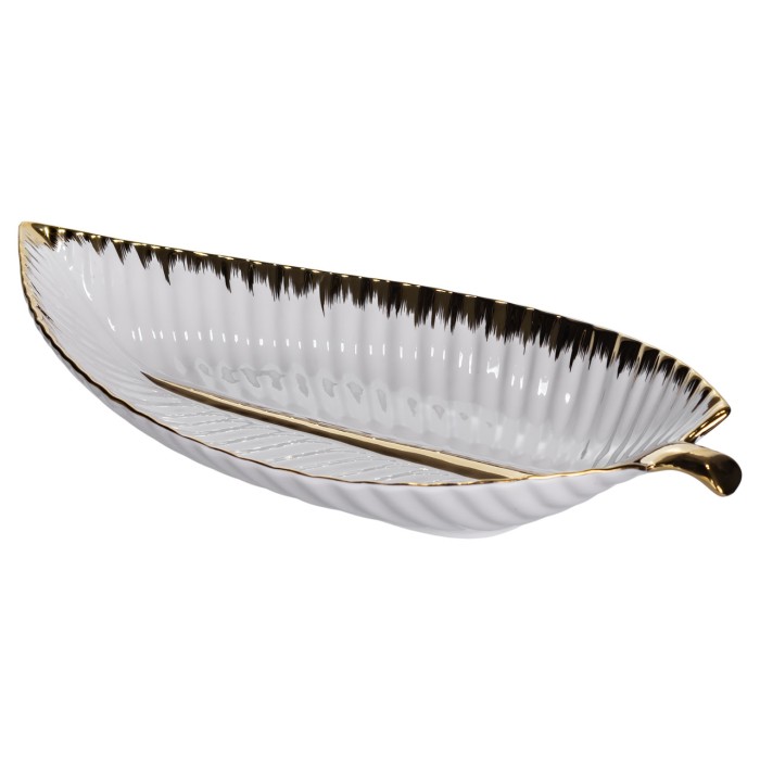 Порцелянове блюдо для сервірування стола у формі листя 35×18.5×5 (см) блюдо для подавачі закусок Золото WH045 (30279)